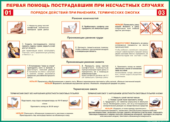 Таблица "Порядок действий при ранениях и термических ожогах" (100х140 сантиметров, винил) - fgospostavki.ru - Артём