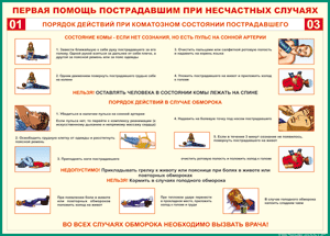 Таблица "Порядок действий при коматозном состоянии пострадавшего" (100х140 сантиметров, винил) - fgospostavki.ru - Артём