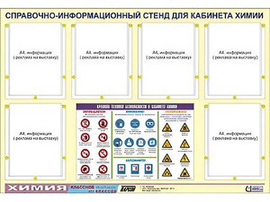 Стенд информационный "Правила техники безопасности в кабинете химии" (80х110, 6 карманов) - fgospostavki.ru - Артём
