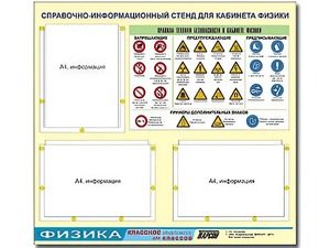 Стенд информационный "Правила техники безопасности в кабинете физики" (75*70, 3 кармана) - fgospostavki.ru - Артём