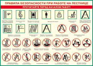 Таблица "Правила безопасности при работе на лестнице" (100х140 сантиметров, винил) - fgospostavki.ru - Артём