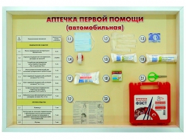 Стенд "Аптечка первой помощи (автомобильная)" (образцы под оргстеклом) - fgospostavki.ru - Артём
